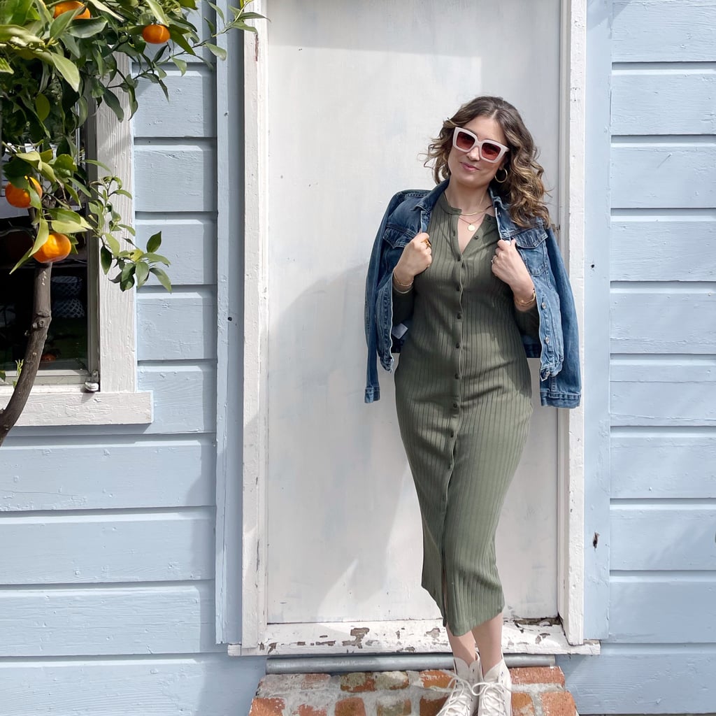 Old Navy Fitted Rib Knit Midi Button Front Dress Review POPSUGAR