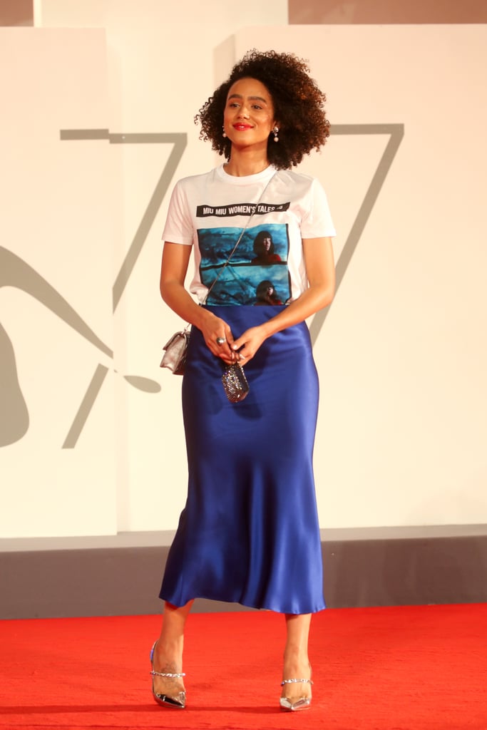 Nathalie Emmanuel Crystal Face Mask at Venice Film Festival