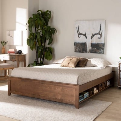 Baxton Studio Anders Wood Platform Storage Bed Frame with Built-In Shelves