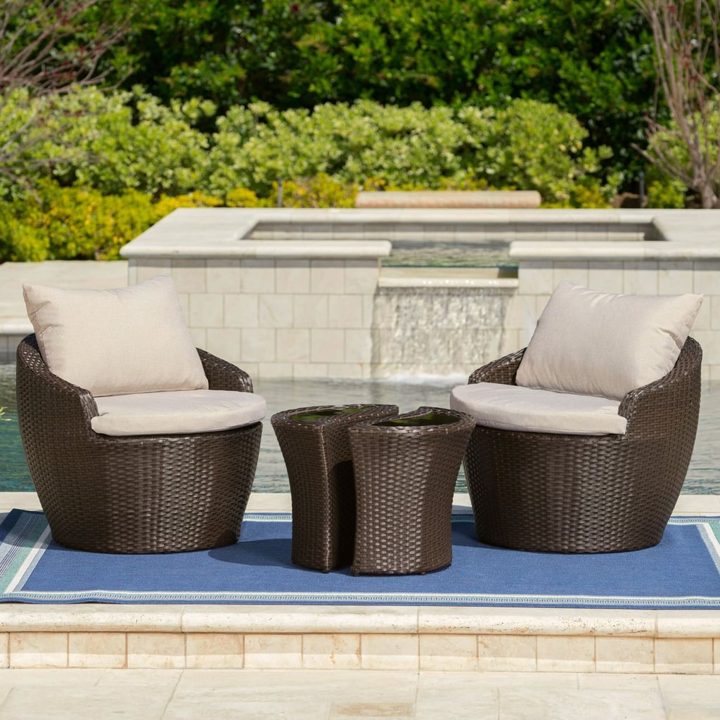 Bryson 3-Piece Brown Wicker Set With Textured Beige Cushions