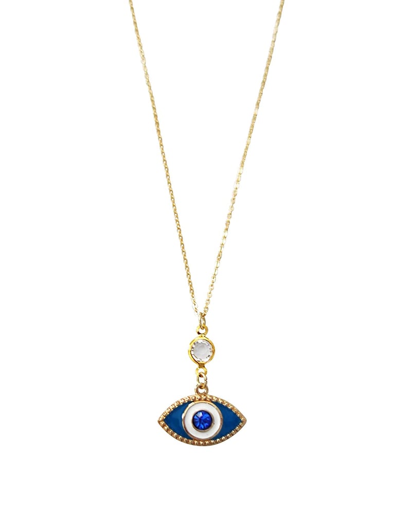 T. Victoria Blue Evil Eye Enamel Swarovski Gold Chain Boho Glam Necklace 16” Inch