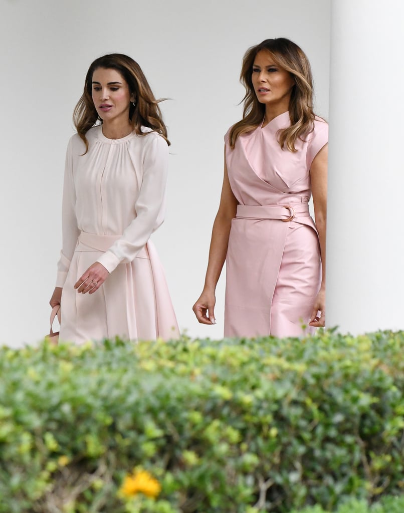 Melania Trump Pink Wrap Dress With Queen Rania 2018