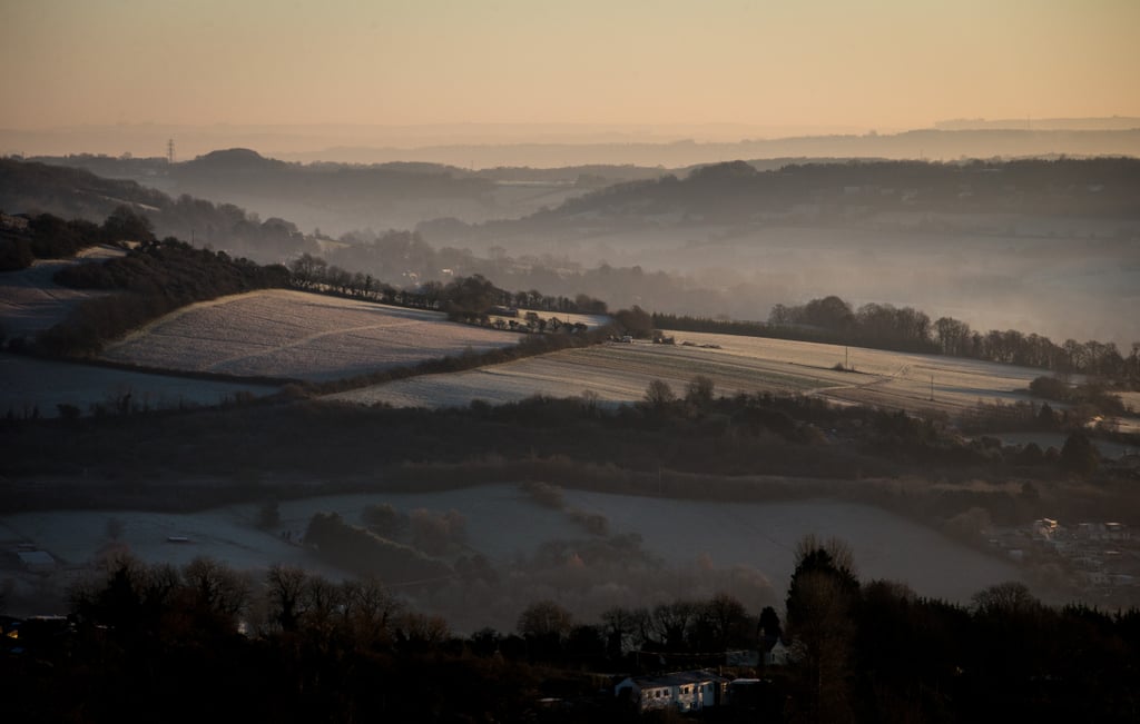 Frost and mist were seen near Bath, England, during one of the coldest days of the year.