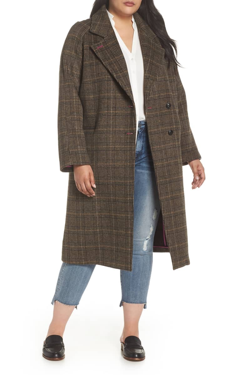 Avec Les Filles Double Face Plaid Wool Blend Coat