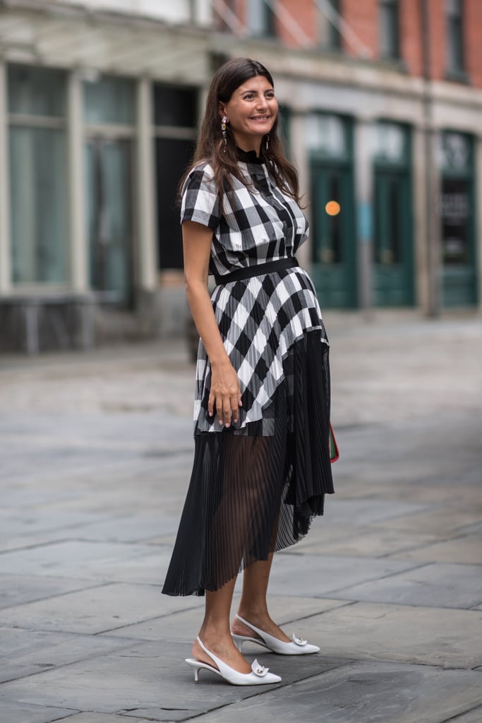 Wear a Plaid Dress With White Slingbacks