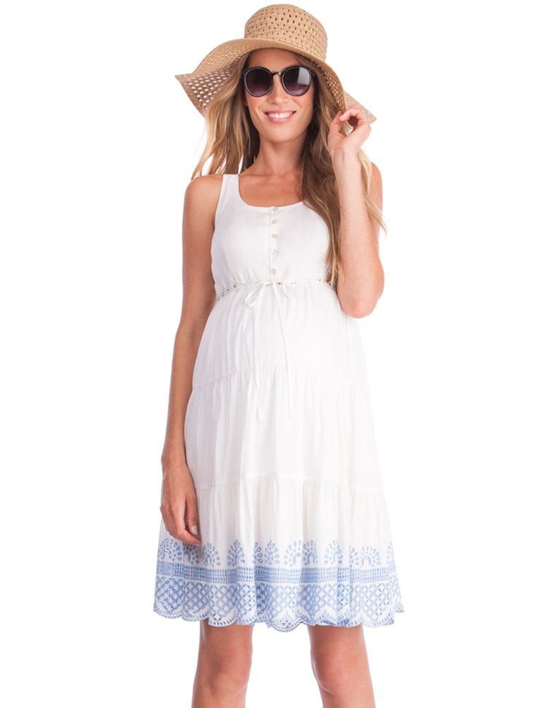 Séraphine White Cotton Embroidered Maternity Sundress