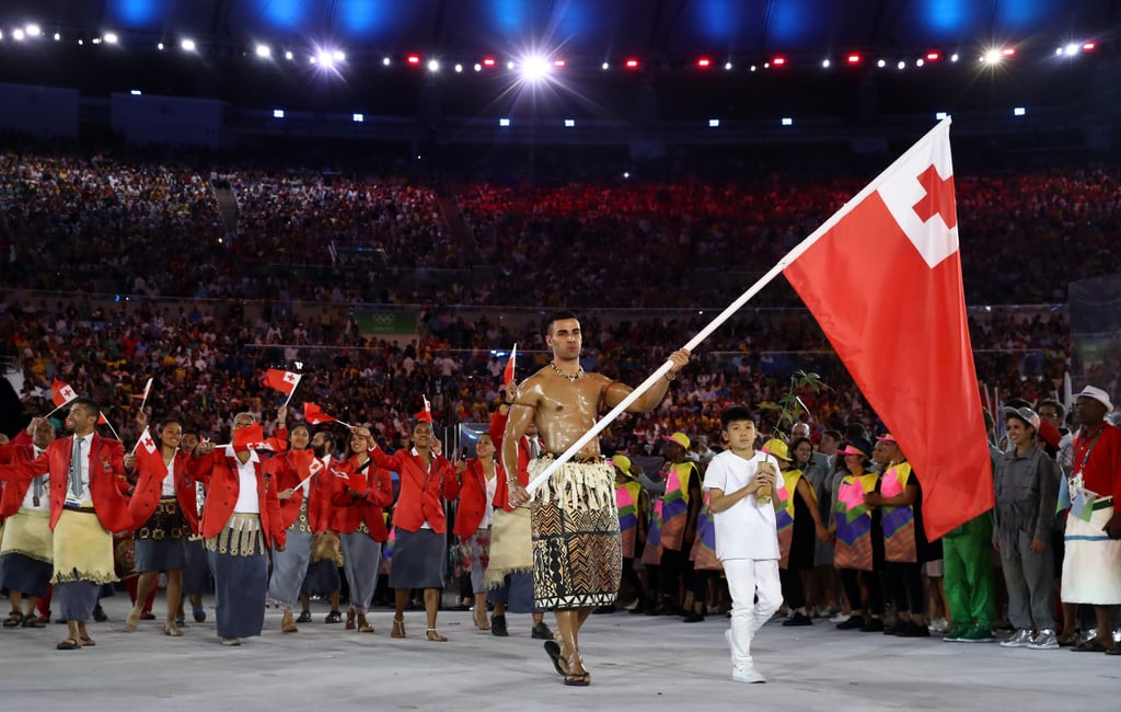 Hot Tonga Flag Bearer at the Olympics Opening Ceremony
