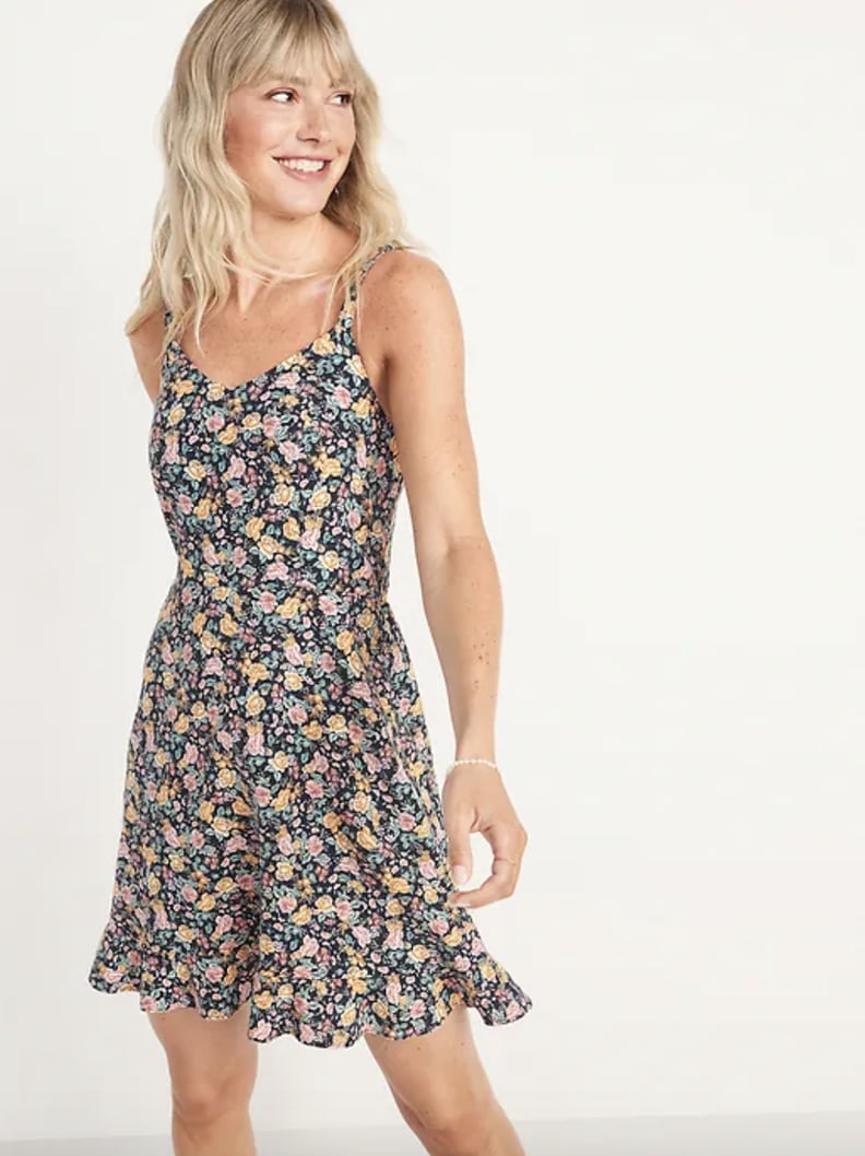 Old Navy Fit and Flare Sleeveless Floral-Print Linen-Blend Dress