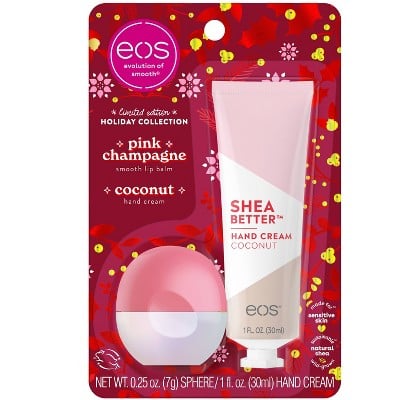 eos Holiday Hand Cream & Lip Balm Gift Set in Pink Champagne and Coconut
