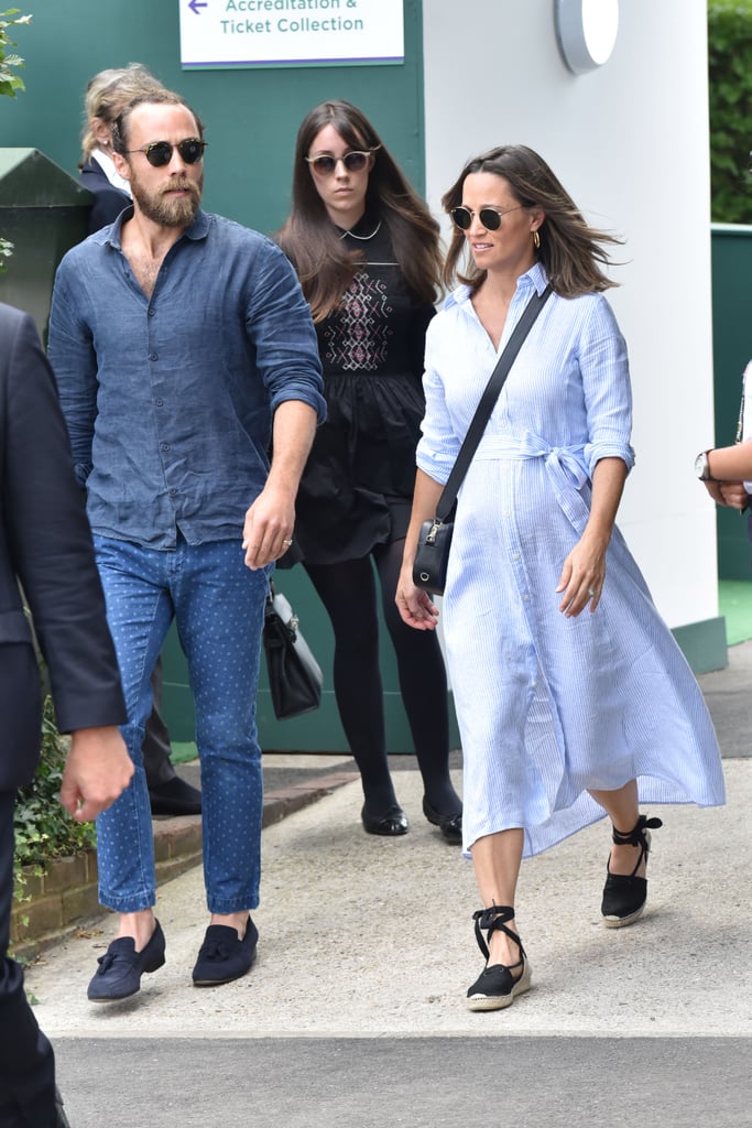 Pippa Middleton Blue Dress and Espadrilles at Wimbledon 2018