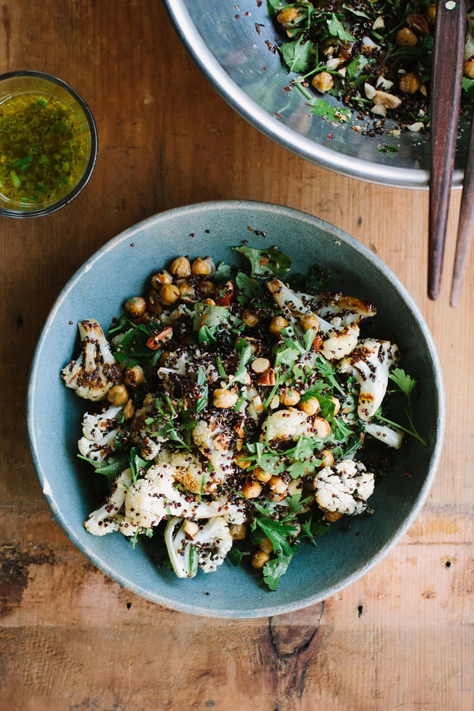 Roasted Cauliflower, Chickpea, and Quinoa Salad With Jalapeño Lime Dressing