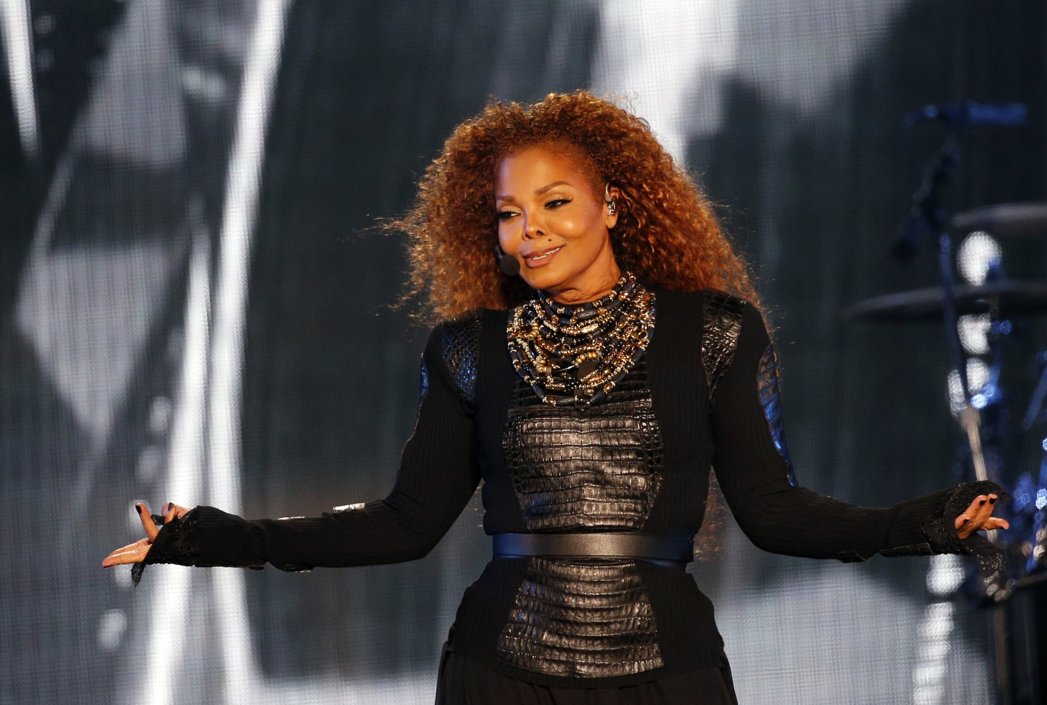 US singer Janet Jackson performs during the Dubai World Cup horse racing event on March 26, 2016 at the Meydan racecourse in the United Arab Emirate of Dubai.Janet Jackson returned to the stage after a four-month hiatus for mysterious health reasons, bringing her energetic dance show to Dubai. / AFP / KARIM SAHIB        (Photo credit should read KARIM SAHIB/AFP/Getty Images)