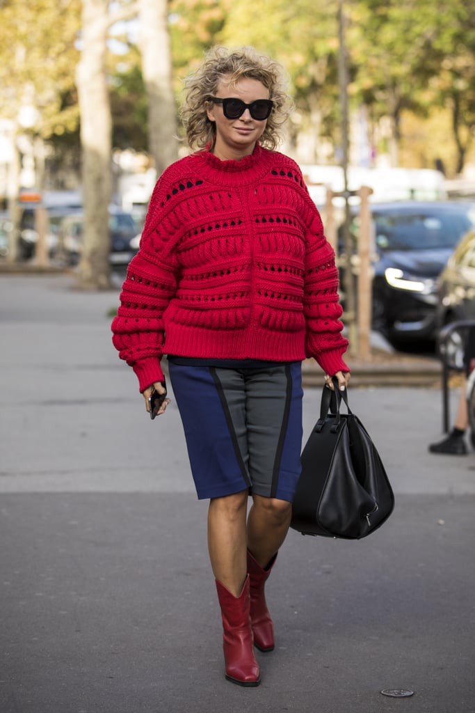 Warm up a pair of long shorts with a cozy sweater.