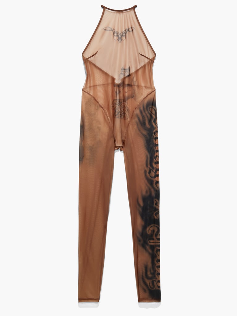 Tattooed Tricot Crotchless Catsuit
