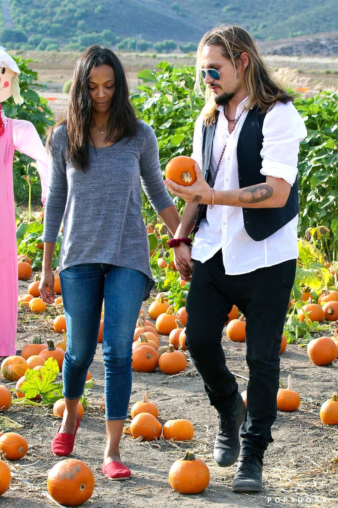 Zoe Saldana and Marco Perego Take Twins to the Pumpkin Patch