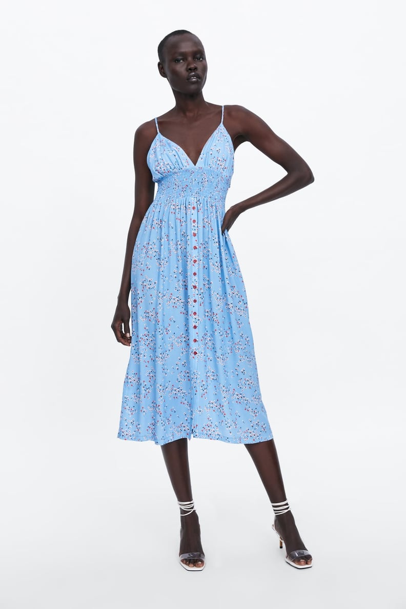 Zara blue sale floral print dress