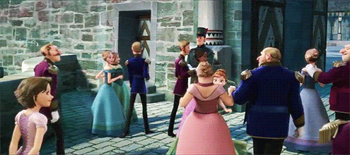 Flynn Ryder (along with Rapunzel) attends Elsa's coronation in Frozen.