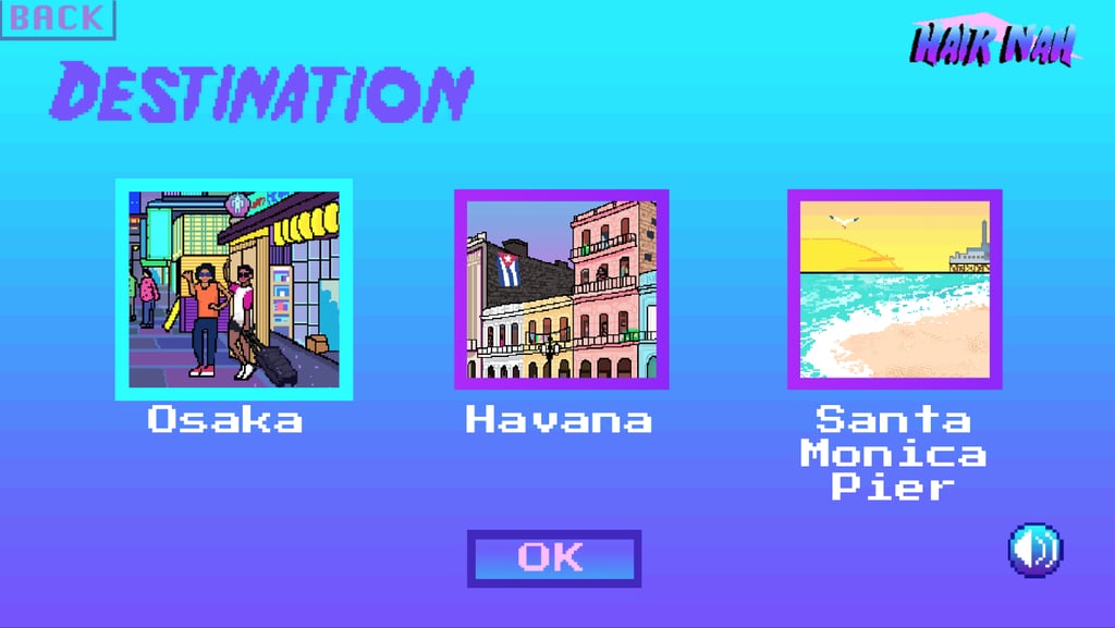 Second, click on her destination — we chose Osaka, Tokyo.