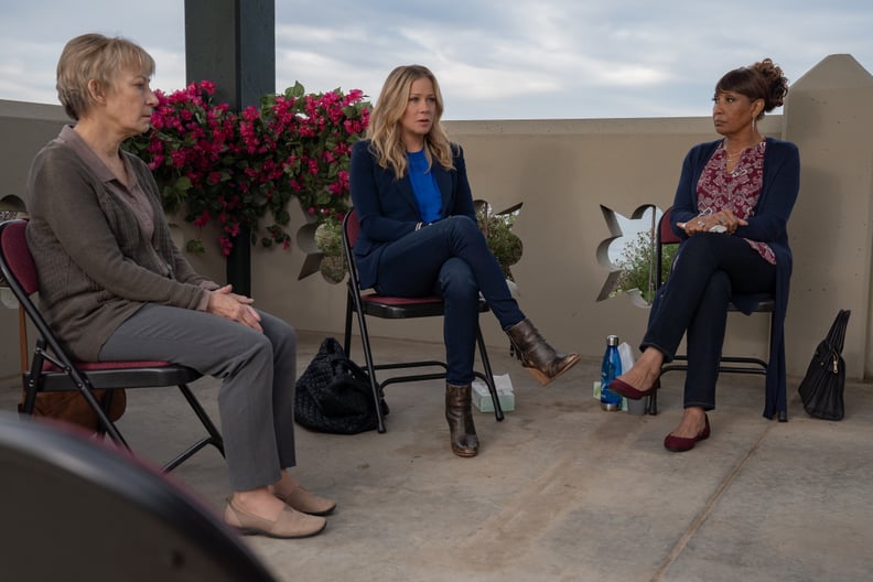 Jen's Navy Blazer, Ankle Boots, and Quilted Bag on Dead to Me