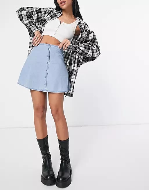 ASOS Design Soft Denim Button Through Skirt