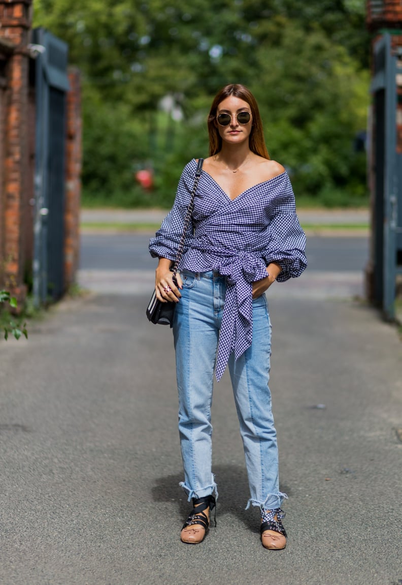 Style a Sweet Wrap Blouse With Ballet Flats