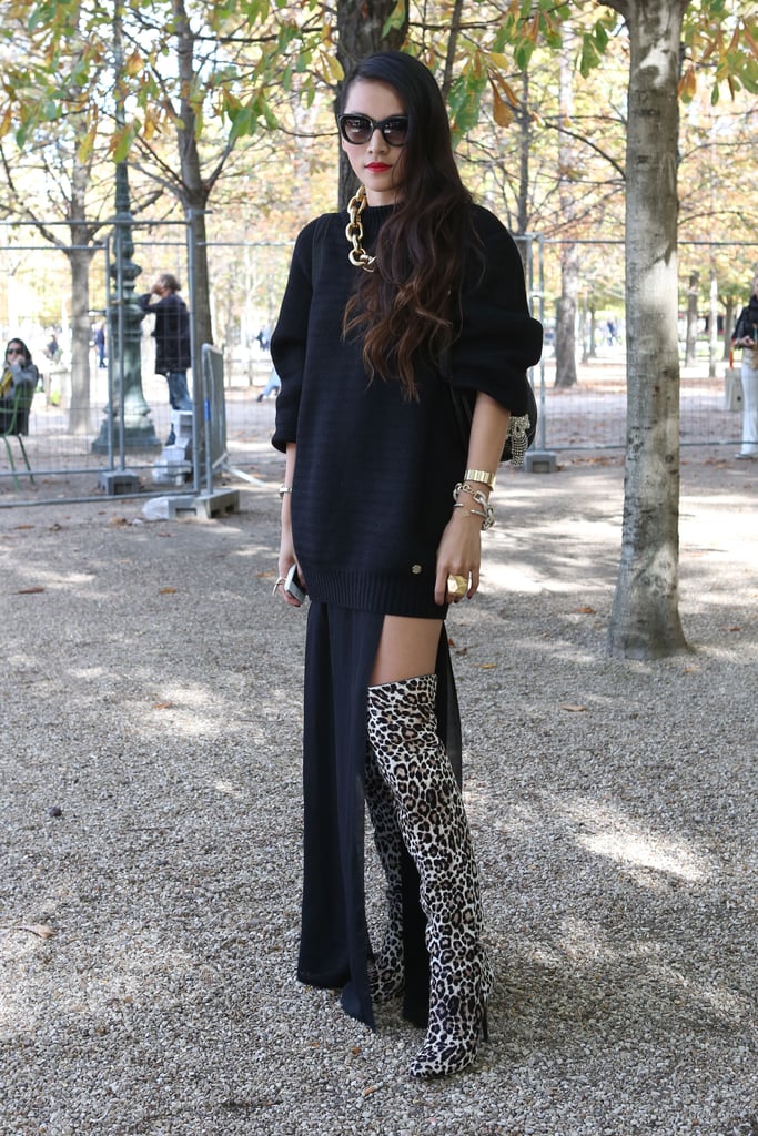 This styler made her leopard-print boots the main attraction with thigh-high slit.
This styler made her leopard-print boots the main attraction with thigh-high slit.