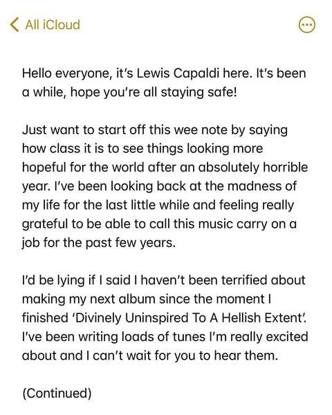 Lewis Capaldi — "Cry Yourself to Sleep" Album Release: Feb. 25