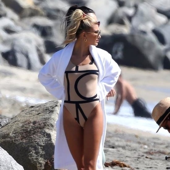 Hailey Baldwin's Beige 1-Piece Swimsuit