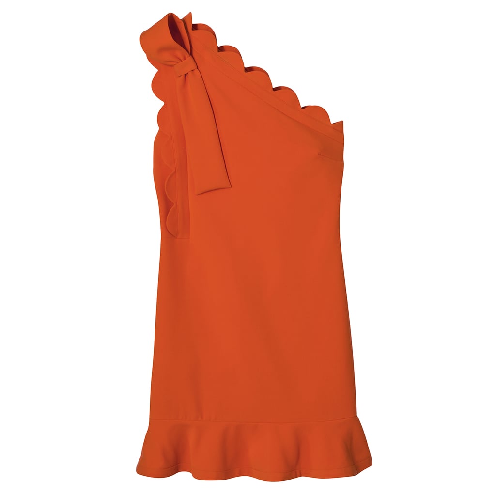 Orange One Shoulder Dress with Bow and Scallop Trim ($40)