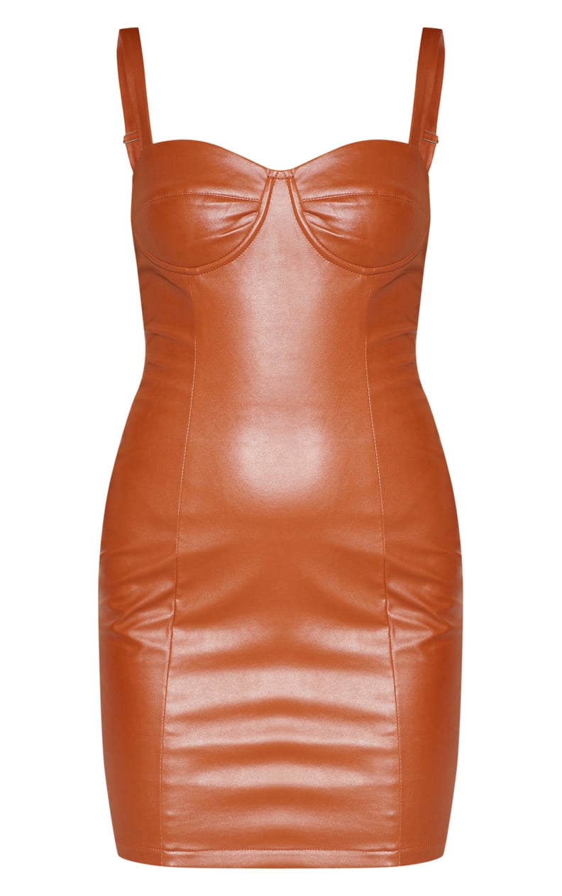 Tan PU Cup Detail Bodycon Dresss