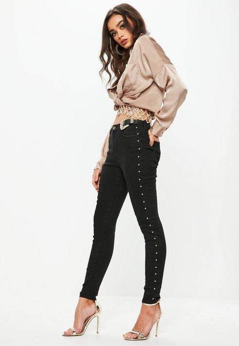 Missguided Black Western Buckle Jeans