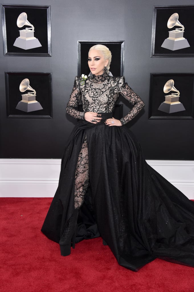 Was Gaga's Armani Privé Grammys look sexy? You bet it was. Later in the evening, she even shed her skirt to reveal a full-lace bodysuit, accessorized with Lorraine Schwartz jewelry.