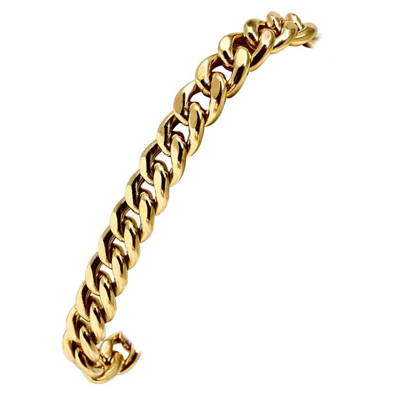Vintage 19 Karat Yellow Gold Hollow Cuban Curb Link Chain Bracelet