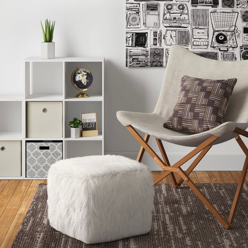 Faux-Fur Pouf Ottoman in White