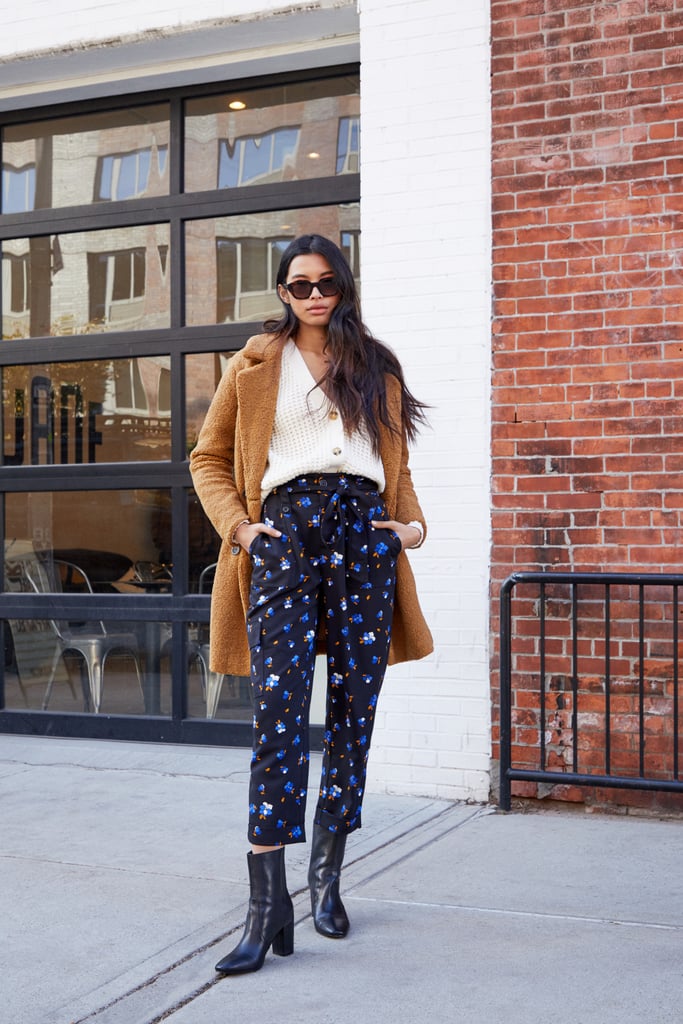 The Fuzzy Coat Outfit Formula: Teddy Coat + Cardigan + Trousers + Boots