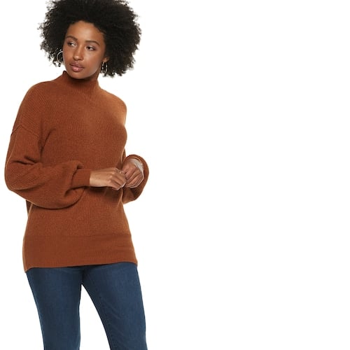 POPSUGAR Balloon-Sleeve Funnel-Neck Sweater