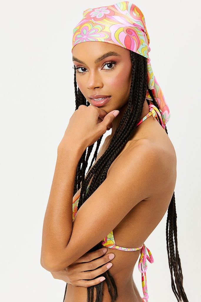 Frankies Bikinis Heidi Satin Head Scarf in Far Out Print