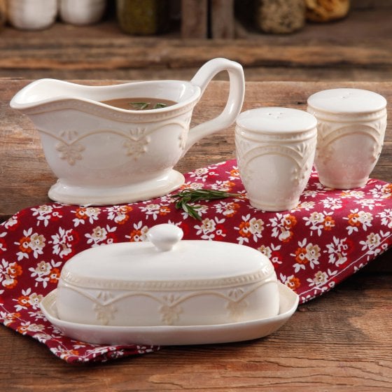 The Pioneer Woman Farmhouse Lace Butter Dish with Gravy Boat and Salt and Pepper Shakers ($17)