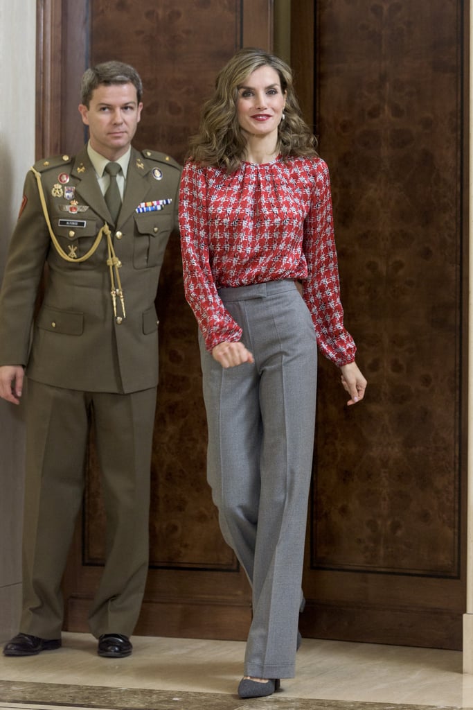 Queen Letizia at royal audiences in Madrid.