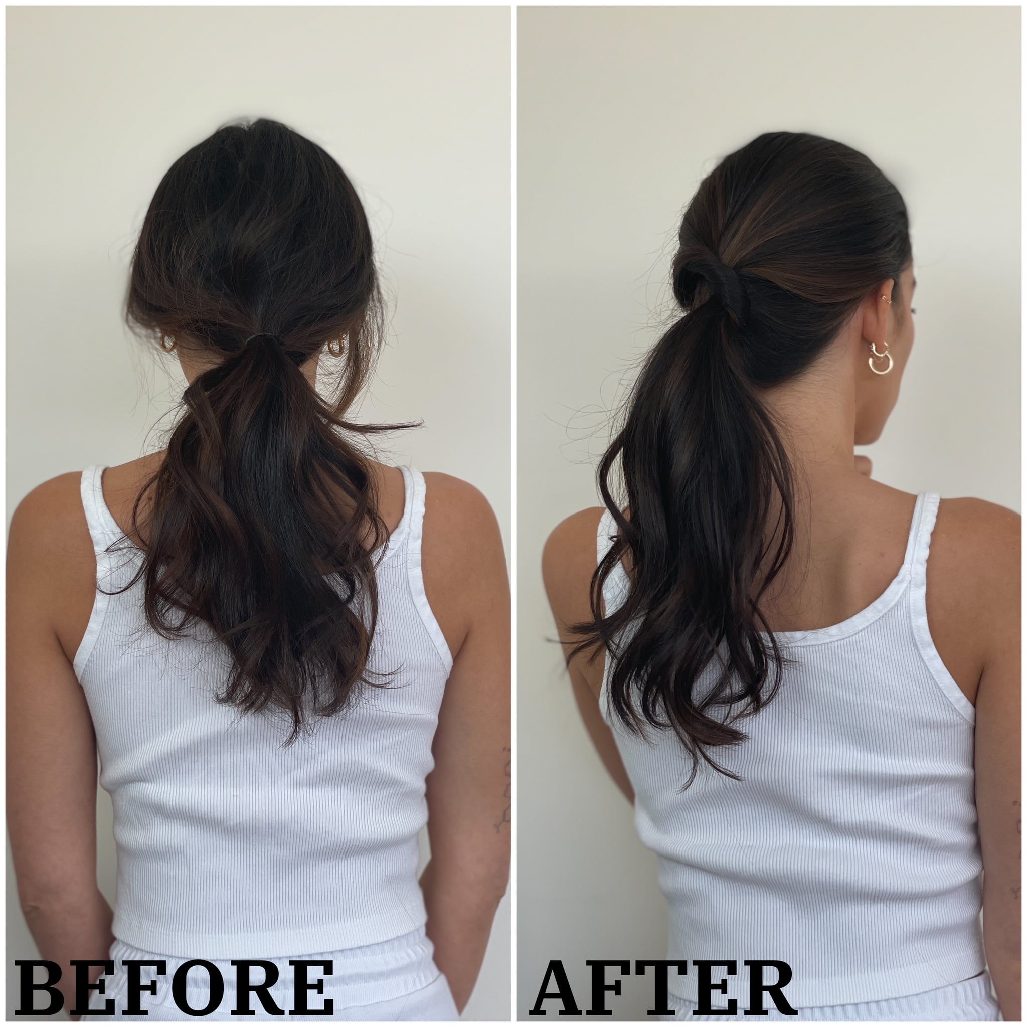 TikTok elevated low ponytail hack on fine layered hair