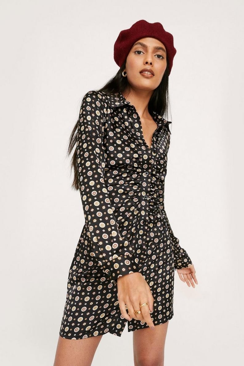 The Trendiest Silhouette: Nasty Gal Vintage Print Ruched Mini Shirt Dress