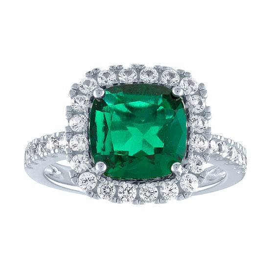 JCPenney Lab-Created Green Emerald & Lab-Created White Sapphire Sterling Silver Cocktail Ring