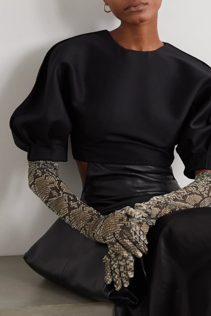 Dries Van Noten Snake Print Stretch-Mesh Gloves