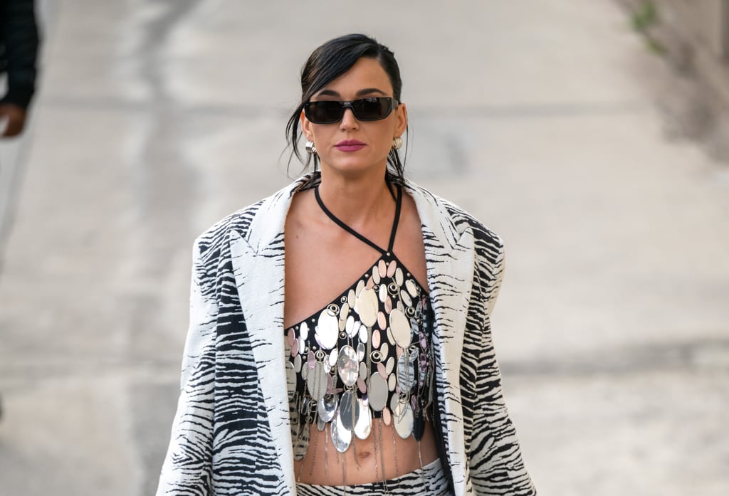 Katy Perry's Zebra Blazer and Skirt on Jimmy Kimmel Live