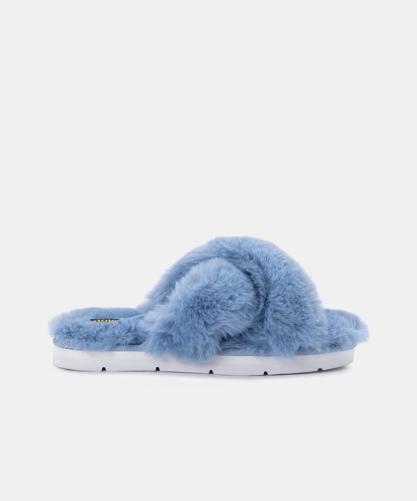 Dolce Vita Pillar Slippers in Sky Blue Faux Fur