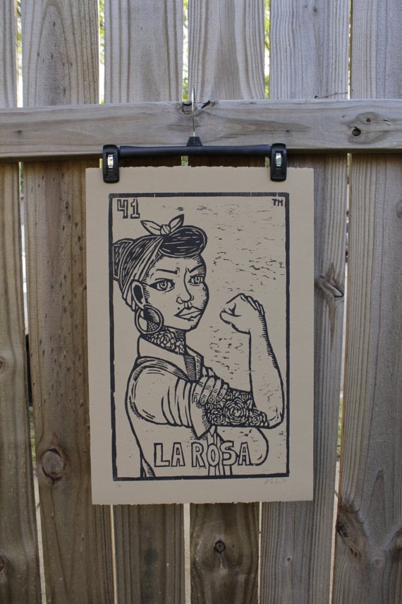 La Rosa, Lotería Woodcut Print