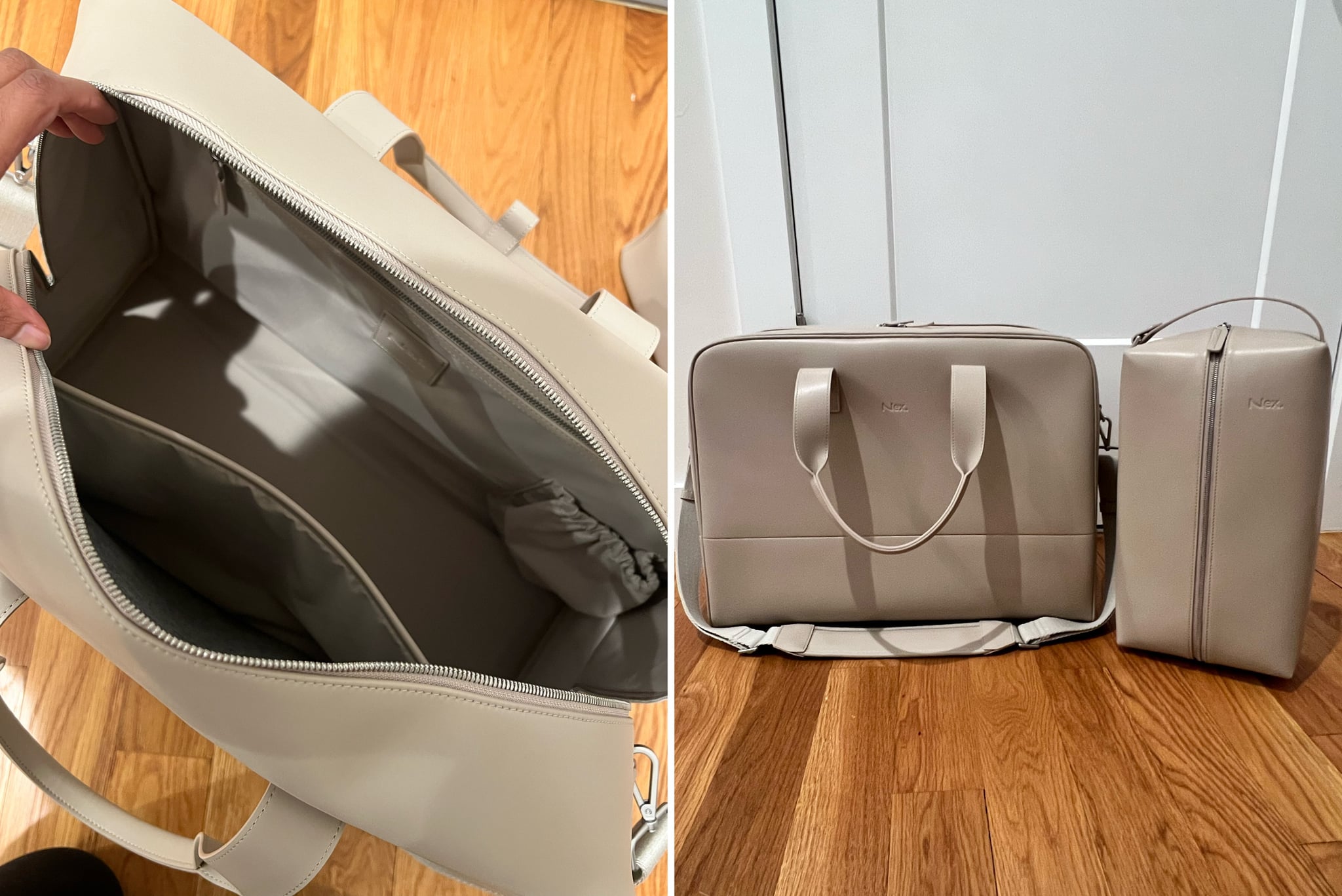 The interior and exterior of the Nex Journey Weekender Bag.