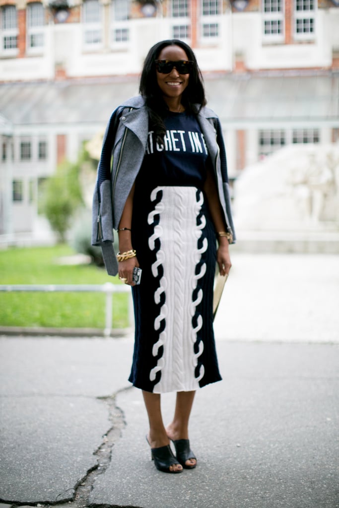 Shiona Turini's laid-back look came with a moto jacket and a knit pencil skirt.
Shiona Turini's laid-back look came with a moto jacket and a knit pencil skirt.