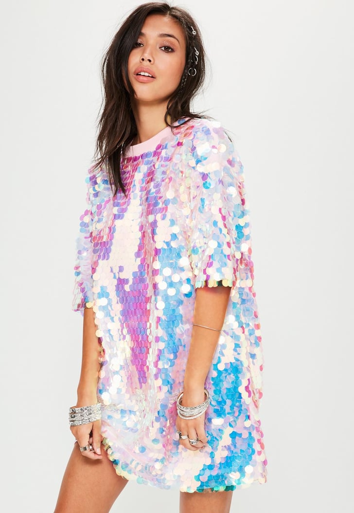 Missguided Pink Sequin T-Shirt Dress ...