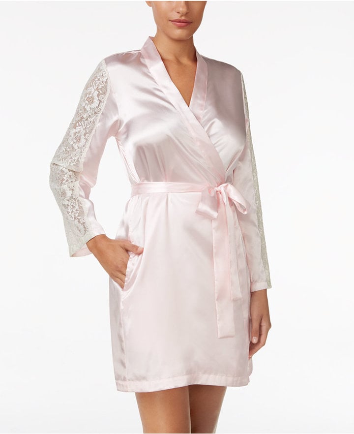 This robe is comfy but has a little bit of detail on the sleeves. 
Thalia Sodi Lace-Sleeve Satin Wrap Robe ($37)